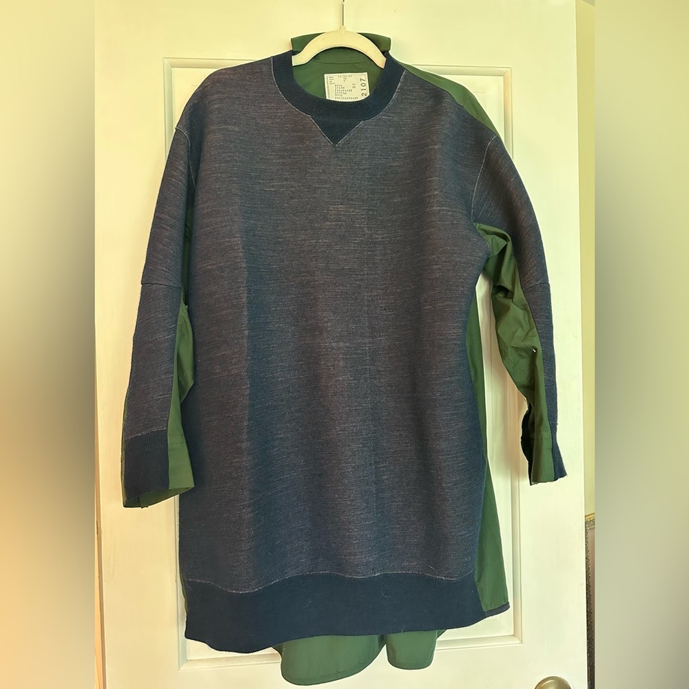 Sacai Navy and Olive 2017 Crewneck Dress